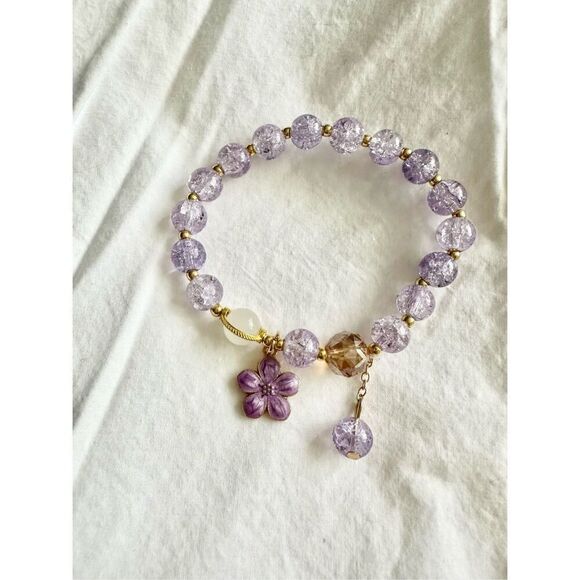 Purple hibiscus beaded stretch bracelet - Picture 1 of 2